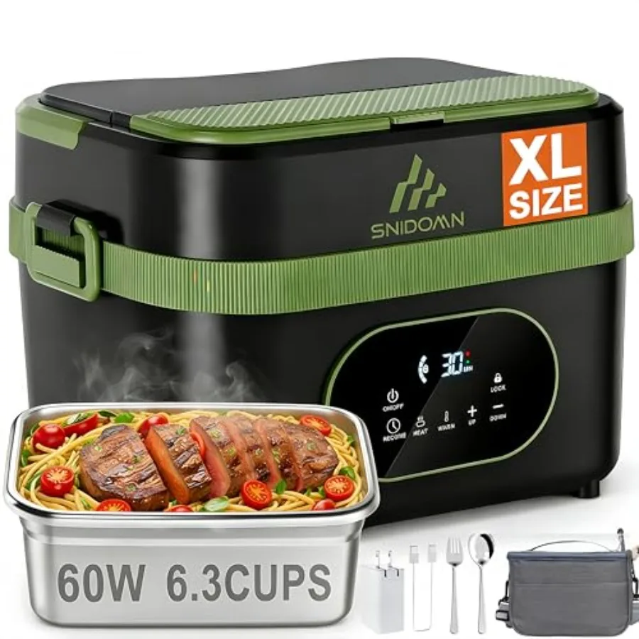 

Cordless Electric Lunch Box XL 6.3-Cup 60W Fast Heating Portable Food Warmer with Scheduled Heating Removable Divider Large Cap