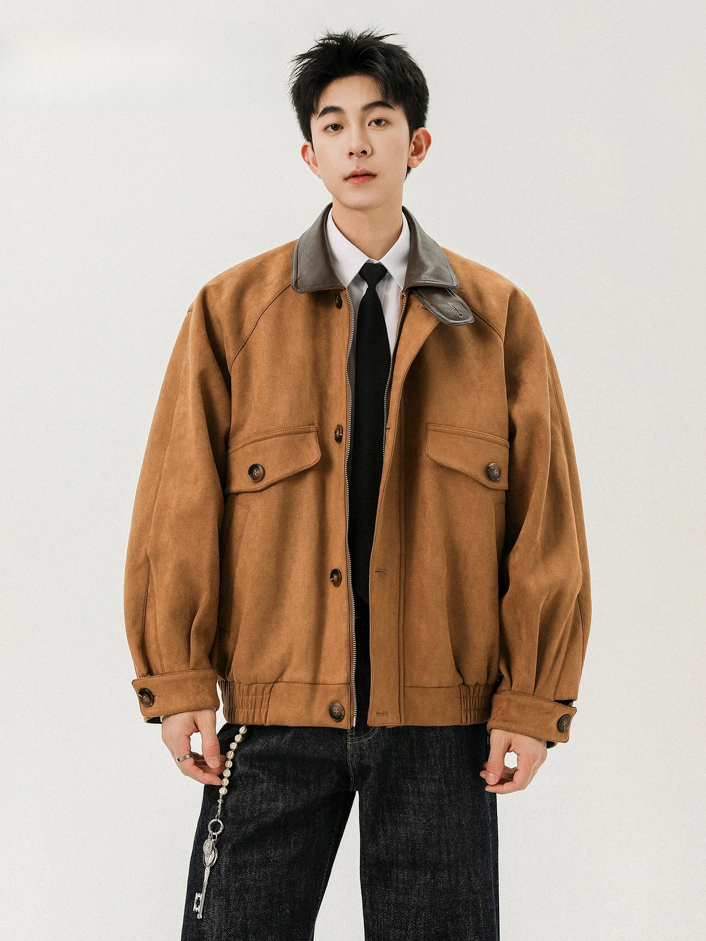 

JOKARJONNY American Barn Sle Suede Patchwork Work Jaet Men's Autumn Trendy Brand Haome Outerwear Polyester Fiber