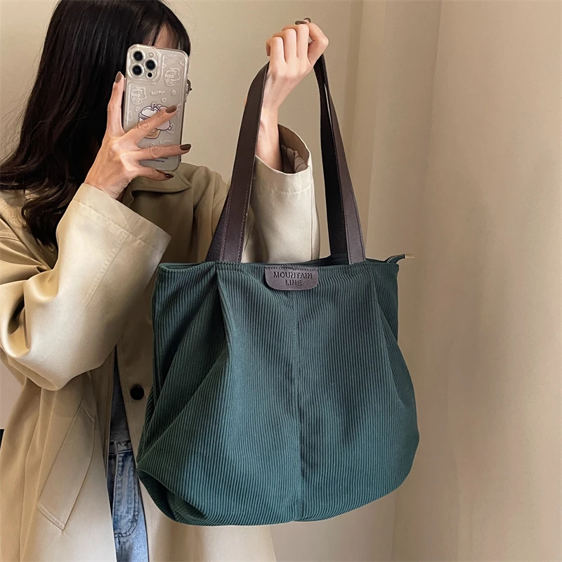 Solid Soft Shoulder Bags Corduroy 2024 High Quality Bags for Women Casual Interior Zipper Pocket Large Capacity Women's Handbags