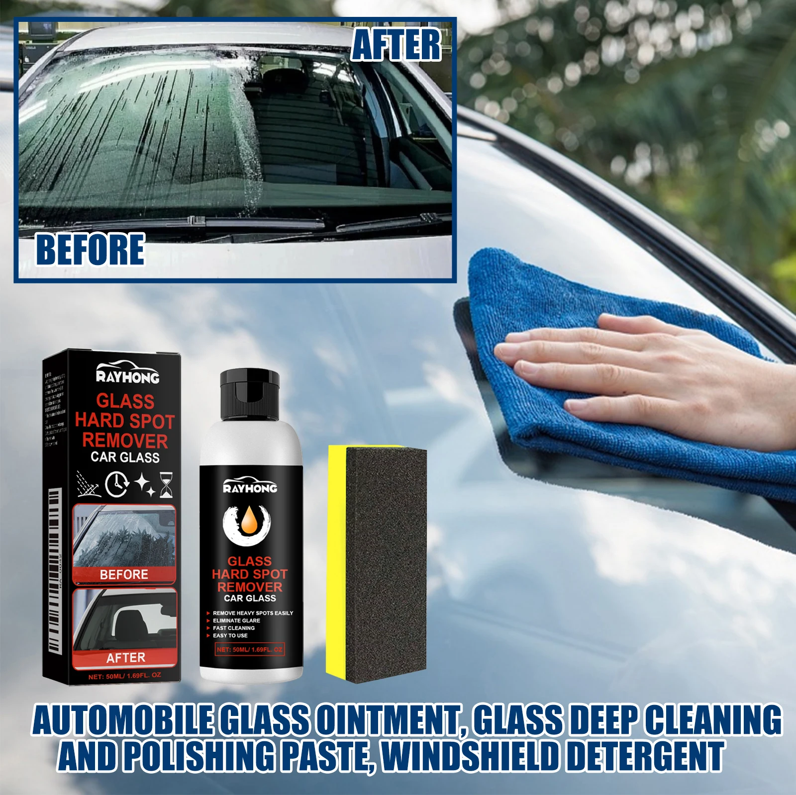 Car Glass Deep Clean Polishing Liquid Windshield Scratch Remover Restorer Kit Water Spot Stain Removal for Auto Bathroom Glass