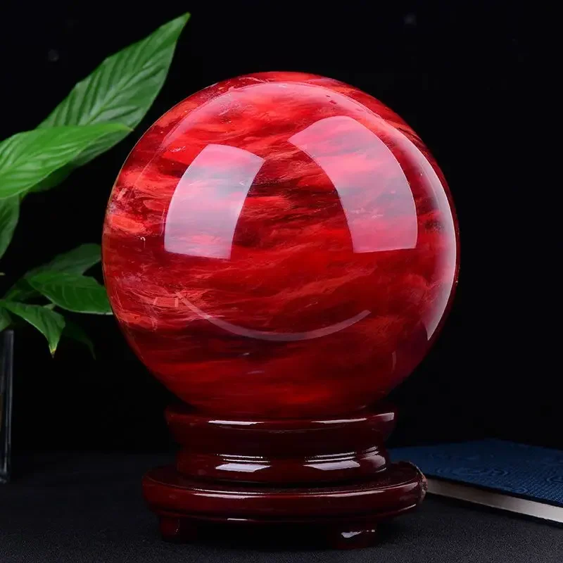 

22CM Natural Rare Red Smelting Stone Energy Saving Quartz Crystal Ball Home Office Decoration Natural Cutting Polished Wand 1PC