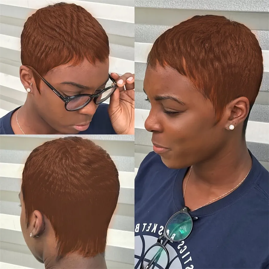 

150% density short straight layered 30 color pixie cut human hair remy hair 4inch machine made human hair wigs for women