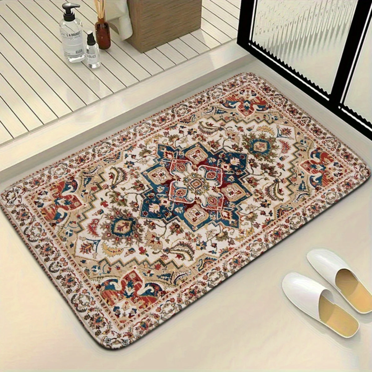 Luxury Vintage Style Bath Mat Set Anti Slip Bathroom Decor Rug for Master Bathroom Home Accent Towel Mats