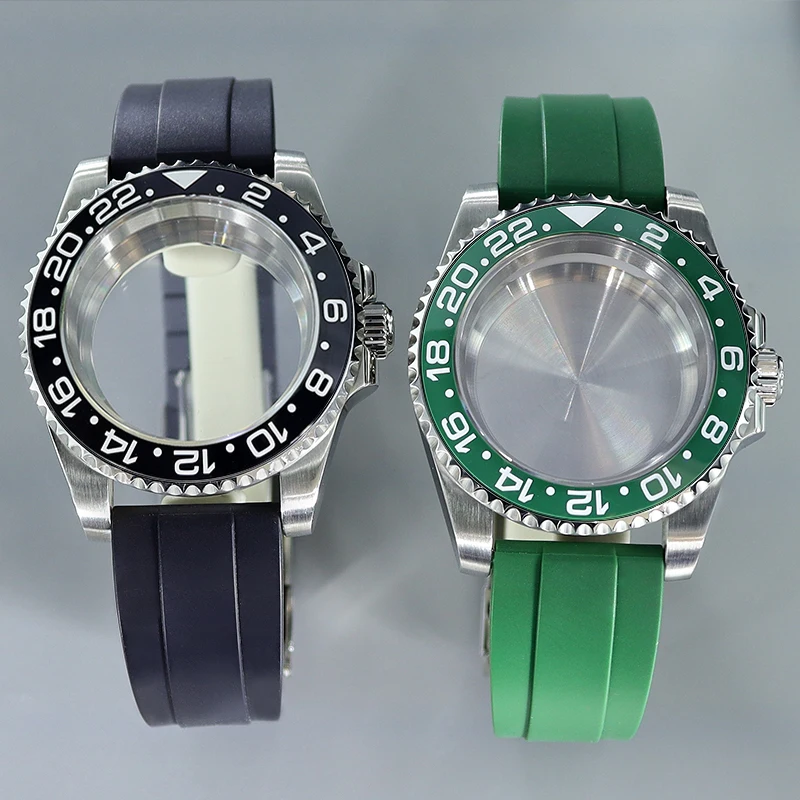 40mm Watch Cases Rubber bands Black Blue Green GMT Ceramic Bezel Sapphire For Seiko NH35 NH36 8205 8215 2824 Movement GMT-MASTER