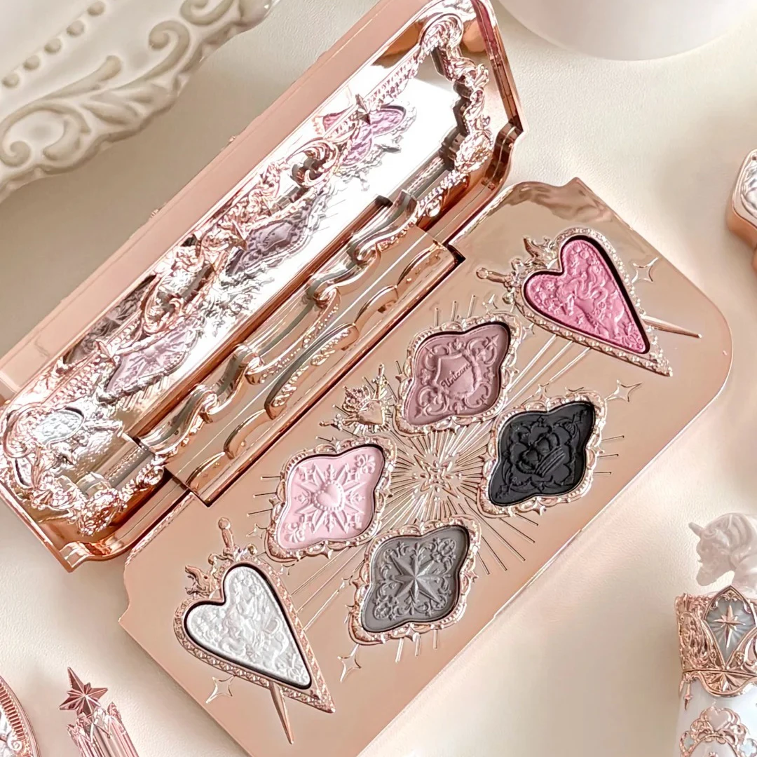 Flower Knows Knight Unicorn 6 Color Satin Eyeshadow Palette Shimmer Matte Long Lasting High Pigment Fairycore Dreamy Makeup
