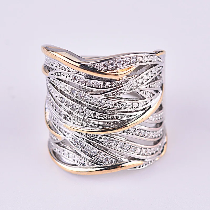 Two Tone Rings for Women Fashion Antique Hiphop Party Jewelry Gold Color Stackable Rings Gift