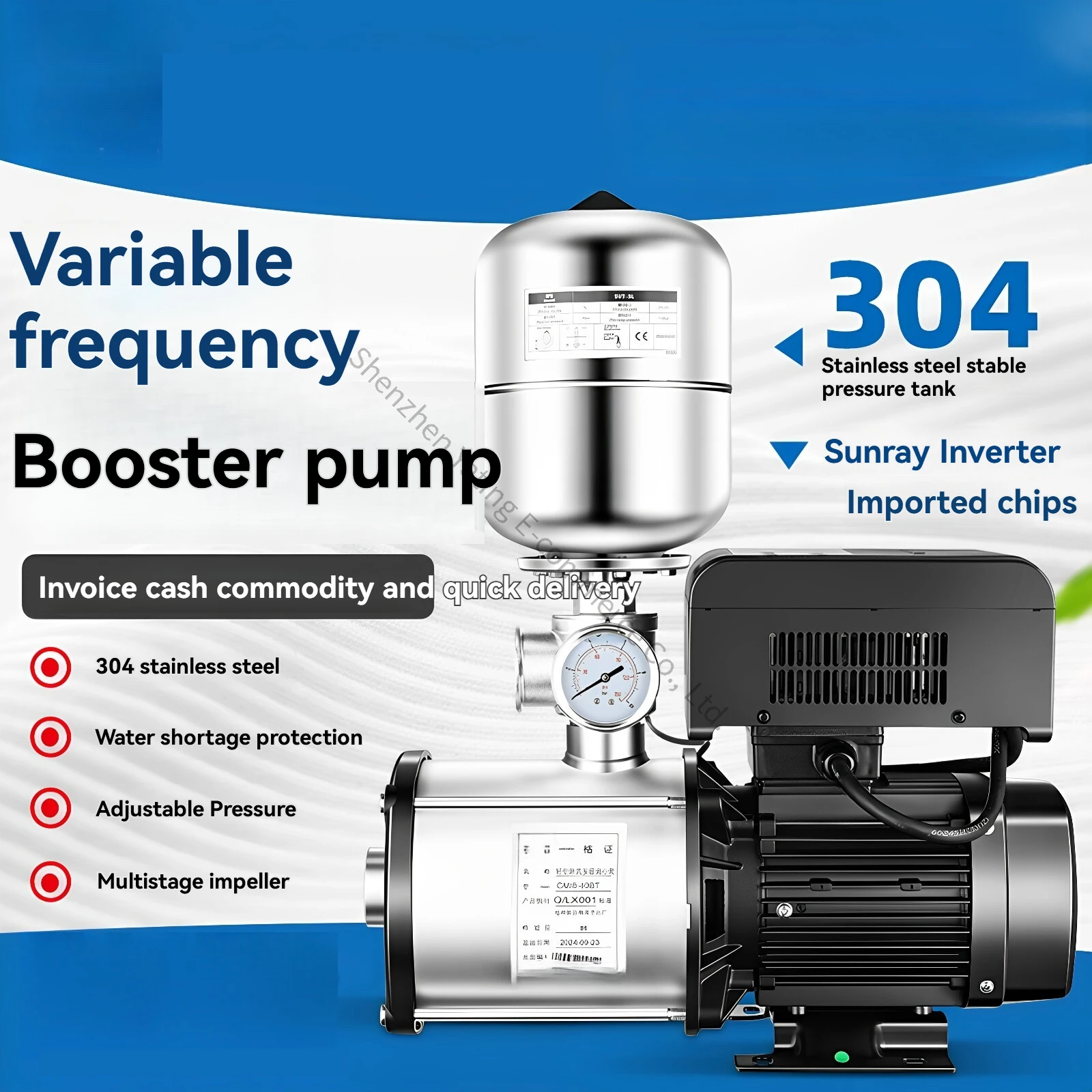 Frequency Conversion Constant Pressure Booster Pump Silent 304 Stainless Steel CMI Automatic 220V and Commercial Pressurization