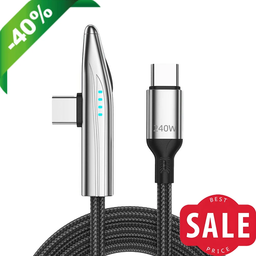 كابل USB-C إلى USB-C بقدرة 240 وات من النوع C، سلك شحن سريع، يتم إيقاف التشغيل تلقائيًا عند مشحونة بالكامل