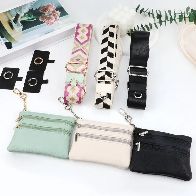 Adjustable Phone Strap With Zippered Pouch Colorful Clip And Go Strap For Phone With Wallet Crossbody Phone Strap For Women