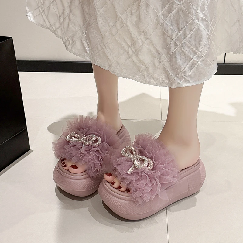 

New 2026 Summer Wedge Sandals 8CM Ladies Beach Slippers High Heels Women Casual Mesh Shoes Platform Flip-Flops Sandalias Mujer