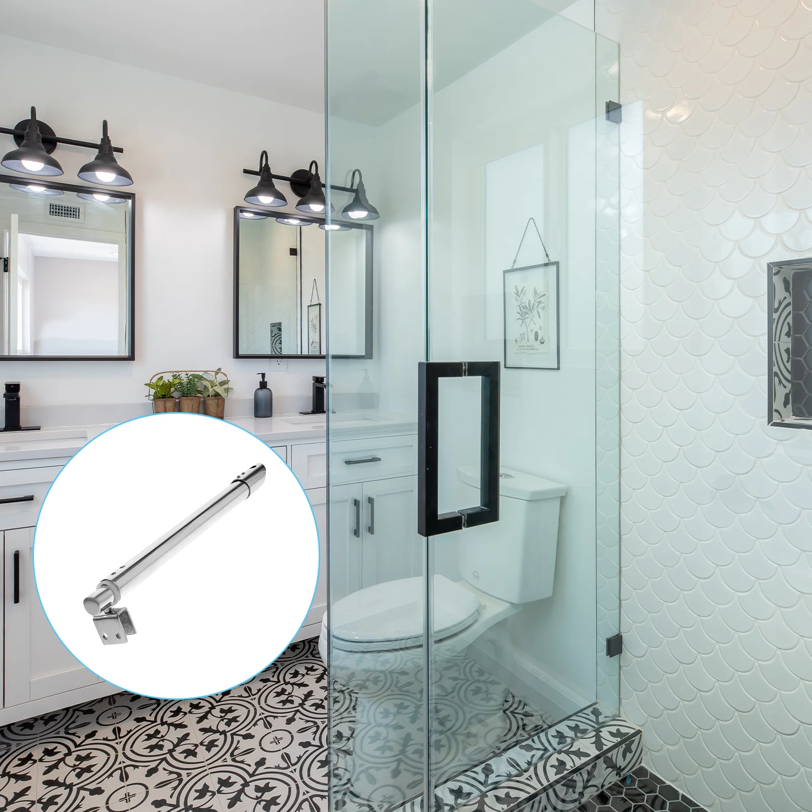 

304 Stainless Steel Silver Shower Door Support Bar Frameless Glass Panel Bracket Fixed for 8-12Mm Glass Shower Hardware