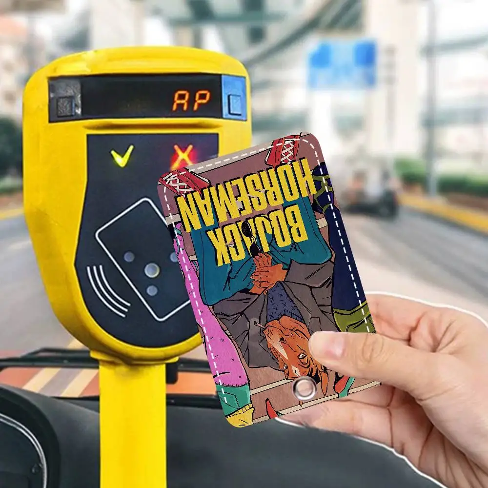 B-Bojack Print Anime Bank Card,Subway, Bus Card Holder Keychain Key Ring Door Access Tags ID Card Case Keychain Access