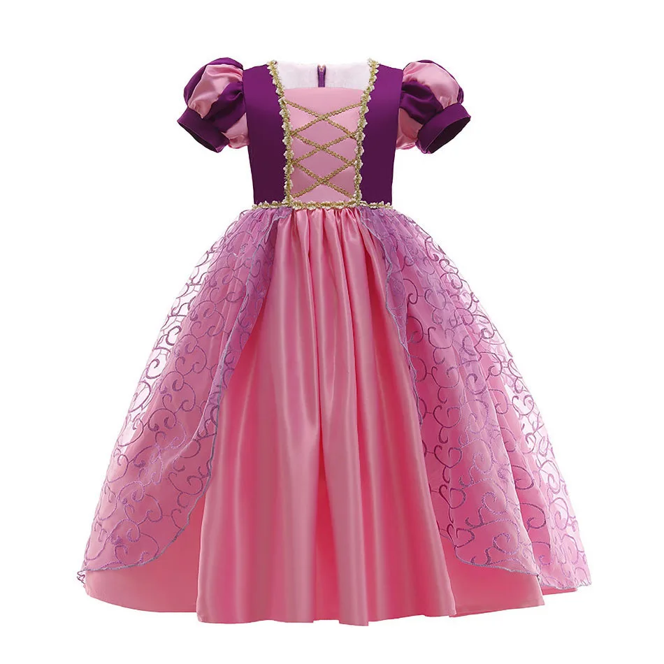 

Girl's Short Sleeved Purple Princess Dress Sophia Dress Halloween Carnival Party Cosplay Princess Dress With Long Hair 3-10Y