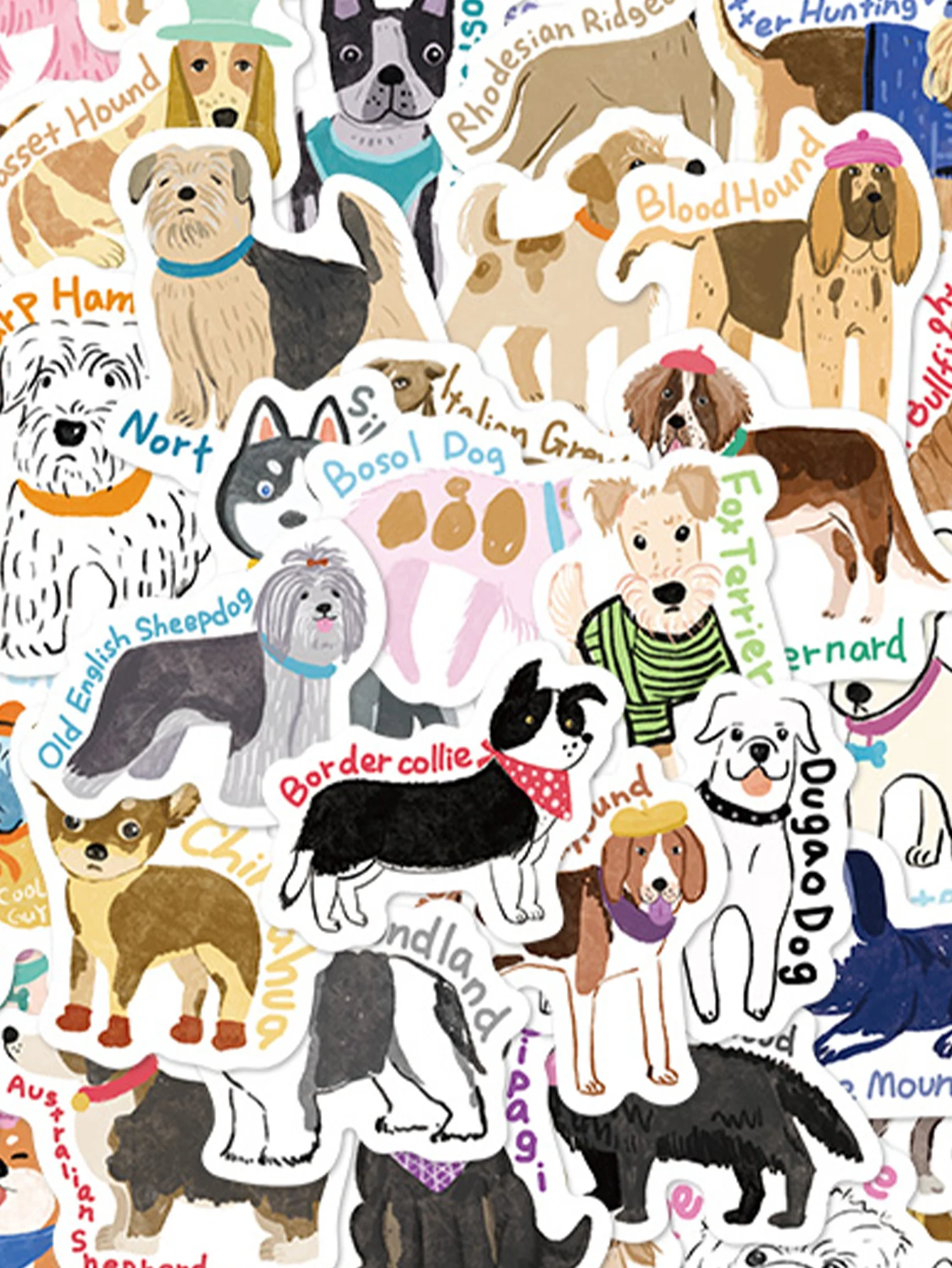 100pcs cartoon cute hand-painted wind dog stickers Diary scrapbook phone case laptop water bottle waterproof decorative stickers