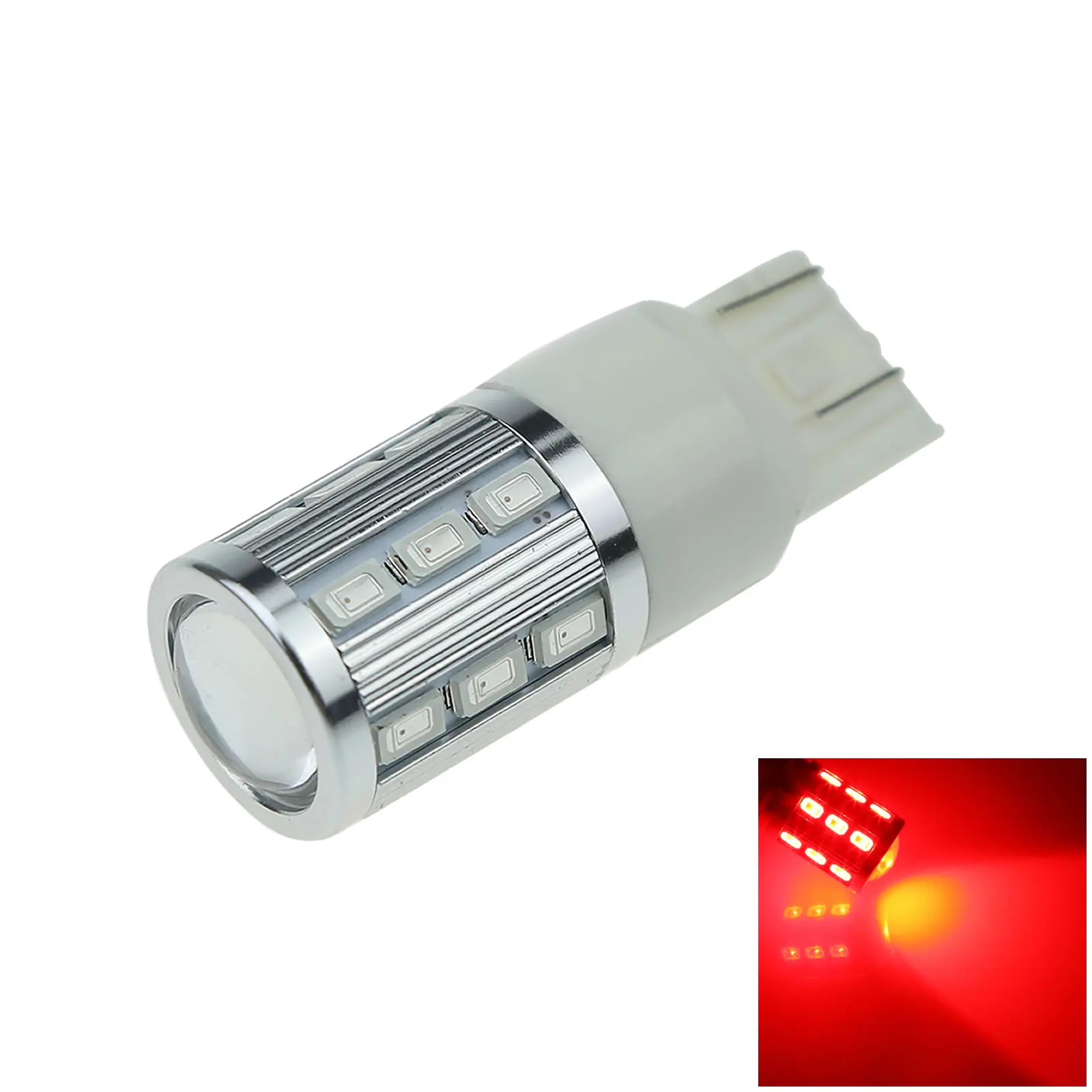 1x Red AUTO 7443 Brake Lamp Indicator Light 19 Emitters 18 x 5630 SMD + 1 LED 7440 W3X16D G028-R