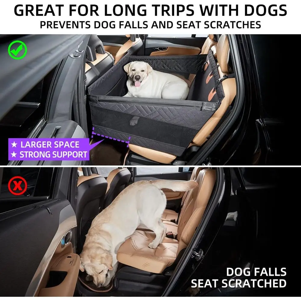 Large Dog Car Seat,Back Seat Extender or Dogs,Waterproo Medium Dog Seat Cover or Backseat, Pet Bed or Car Hammock(Black-L)