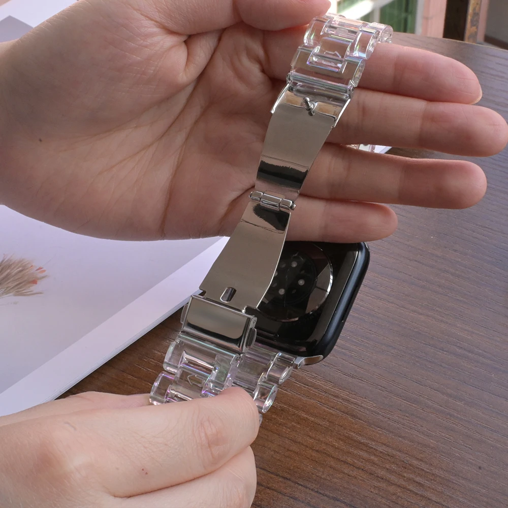 Tali Resin Wanita untuk Jam Tangan Apple 10 42Mm 46Mm Tali 49Mm 45Mm 41Mm 38 40Mm 44Mm Gelang Warna-warni Bening Iwatch 9 7 8 6 Se 5 4 3