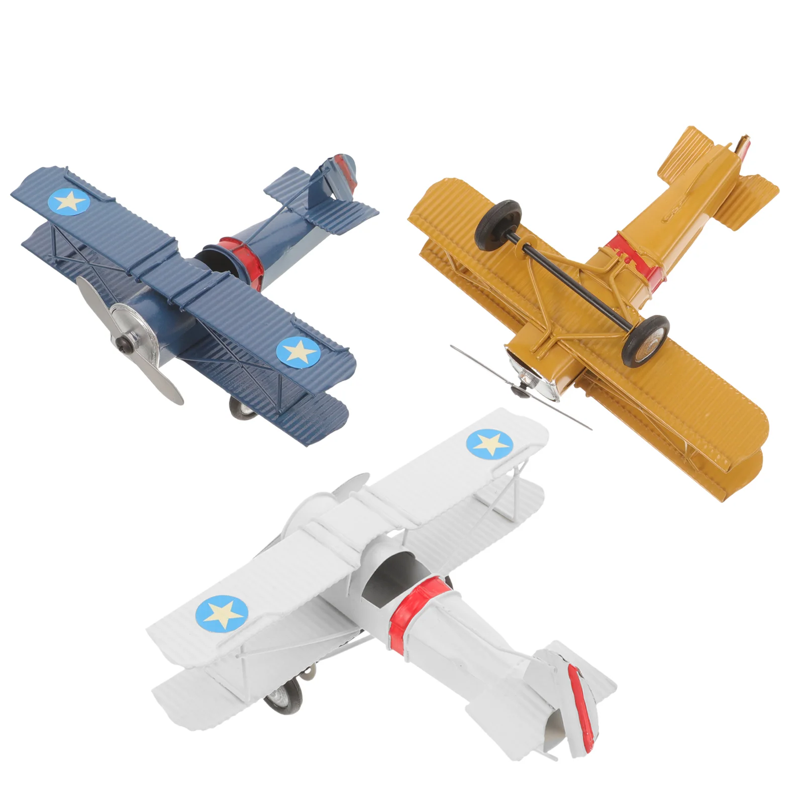 3 Pcs Vintage Airplane Decor Model Ornament Toys Retro Crafts Biplane Decorations Office