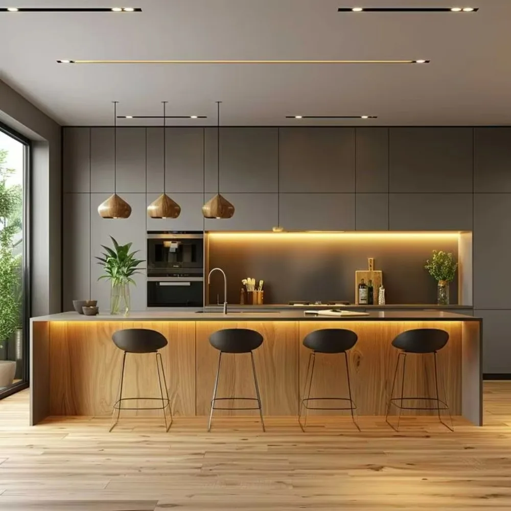 النمط الساحلي الأسترالي المخصص الكامل HDF ورنيش الطلاء الحراري طلاء خزانة المطبخ مخزن يتضمن بالوعة MDF