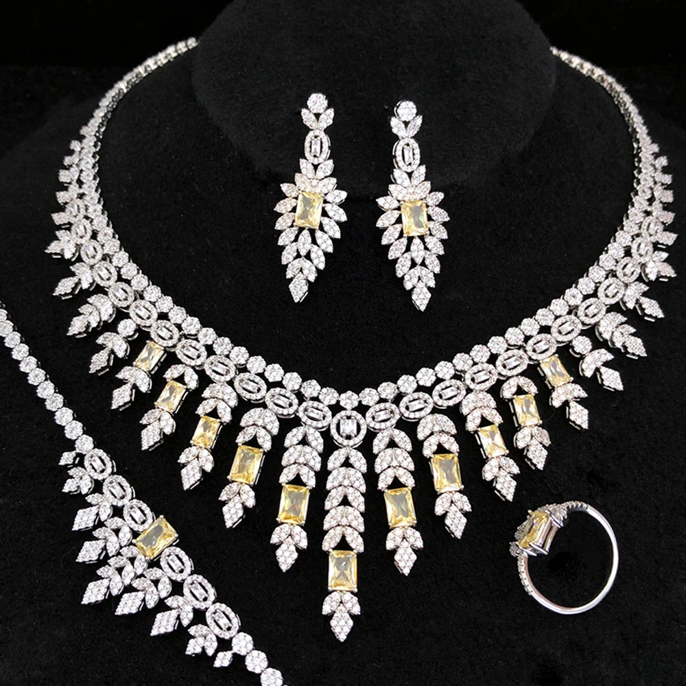 

GODKI Famous Brand 4PCS Green CZ Luxury African Jewelry Set For Women Wedding Party Zircon Crystal Dubai Bridal Jewelry Set Gift