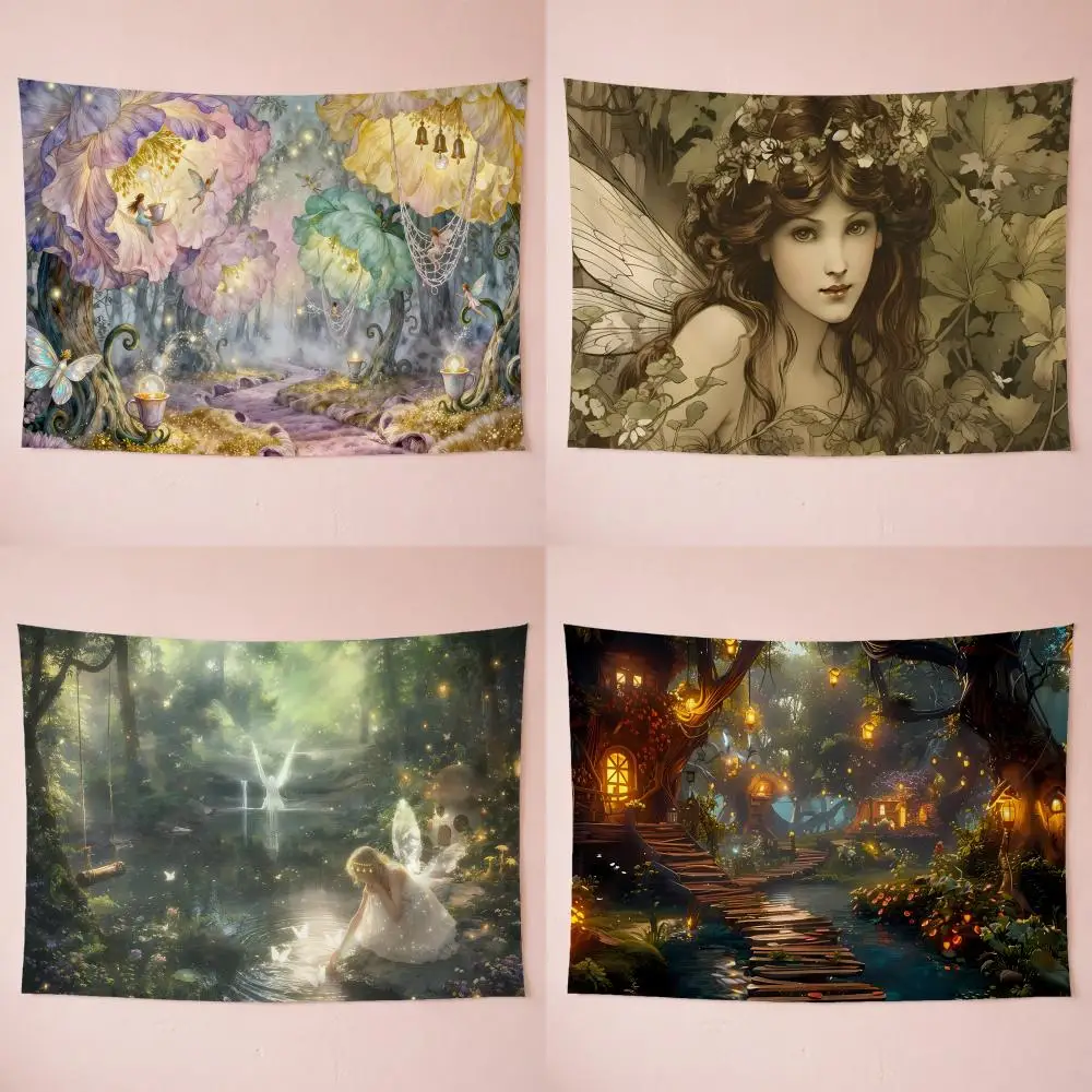 Dreamlike Gorgeous Enchanted Fairy Girl Tapestry Washable Soft Wall Art Decor for Living Home Room Bedroom