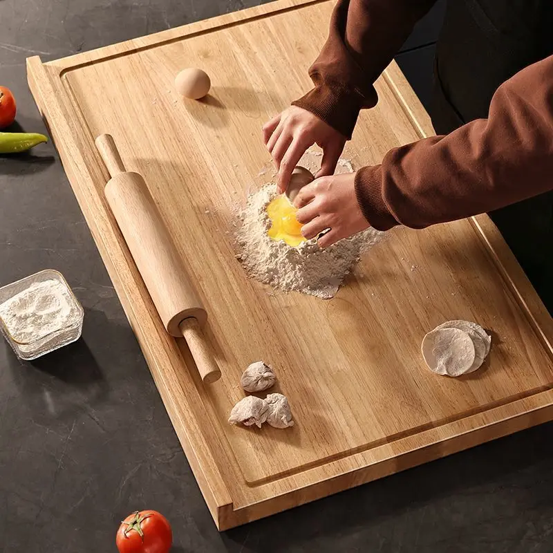 Large Wooden Pastry Board with Rolling Pin Nonstick Dough Kneading Cutting Kitchen Baking Tool for Bread Pizza Pasta Homemade