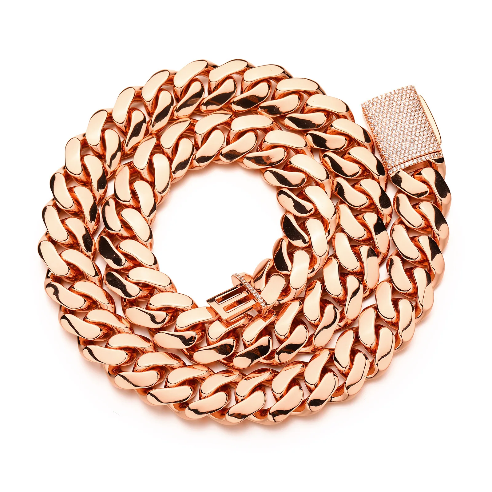 10mm -25mm Genuine Gold Electroplated Smooth Rose Gold Hip-Hop Trend Cuban Chain Necklace Accessories for Men's Rap Singers, Street Party Decorations, Exquisite Jewelry, Valentine's Day/Commemorative Gifts, Birthday Gifts, Unique Jewelry