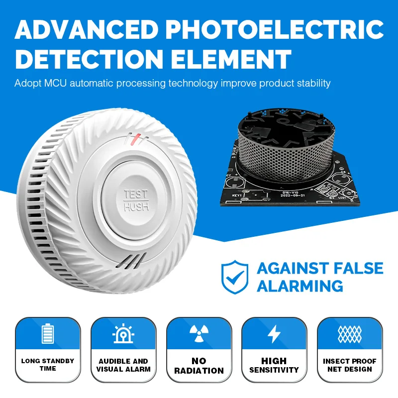 Sound Warning Smoke Alarm Photoelectric Smoke Detector Fire Alarm with CE EN 14604 Certificate