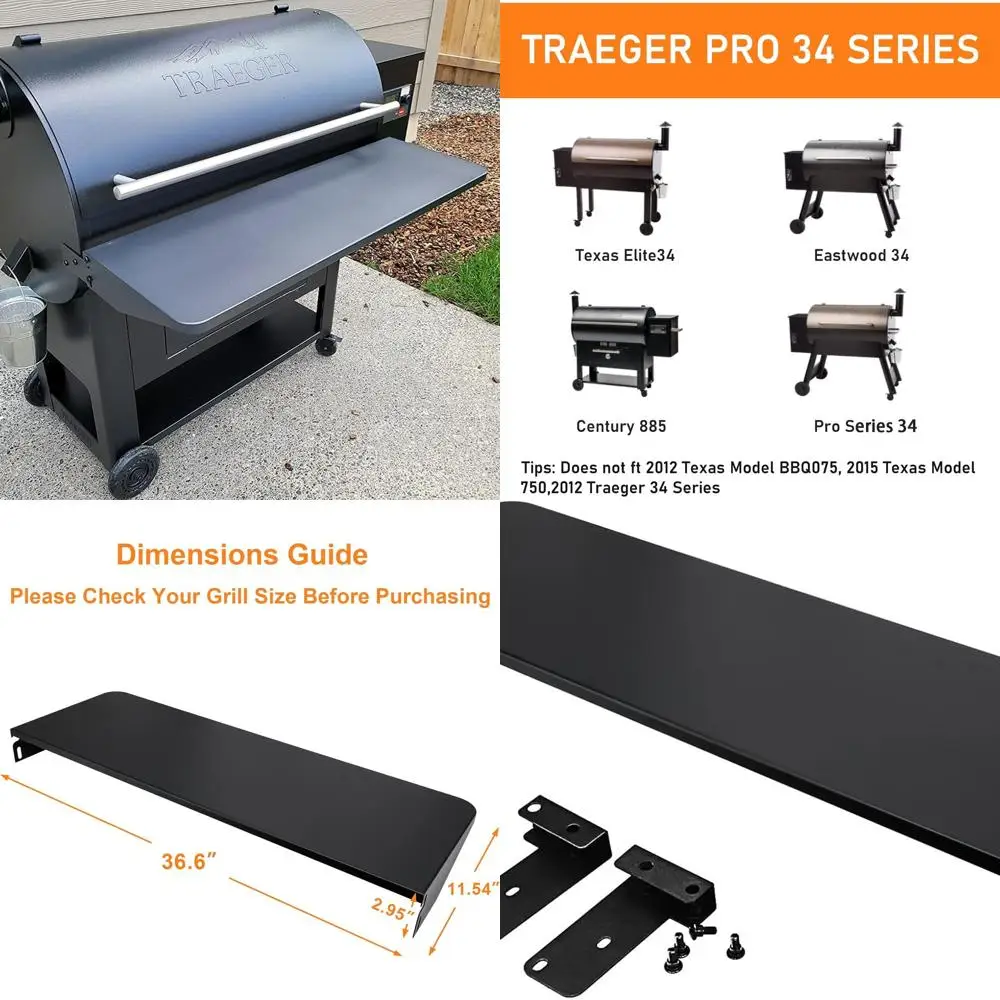 

Sturdy Folding Prep Table for Traeger Pro 34, Century 885, Texas Elite 34 Grills - 37x12, Holds 60 lbs, Space-Saving Storage Sol
