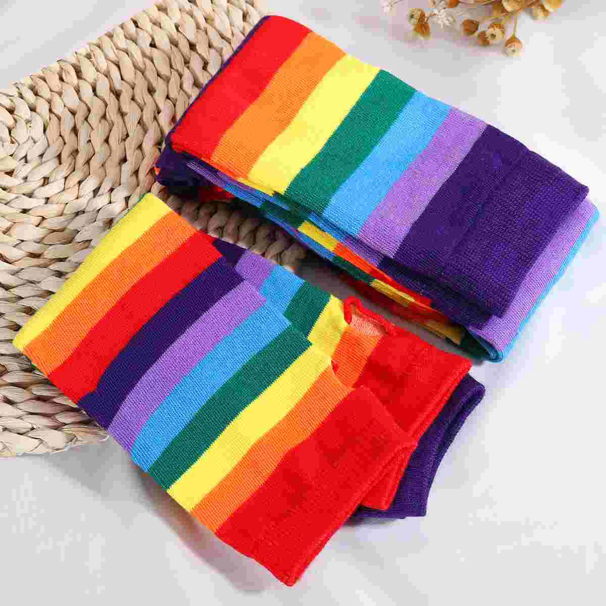 Knit Arm Warmer Gloves for Kids Rainbow Colorful Girls Cotton Socks Warmers Child