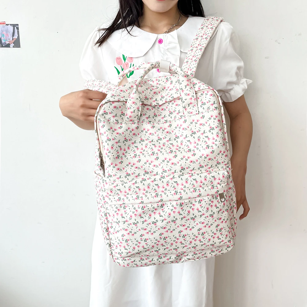 Women College Student Backpack Large Capacity Canvas Double Shoulder Bag Adjustable Strap Teenage Girl Bag