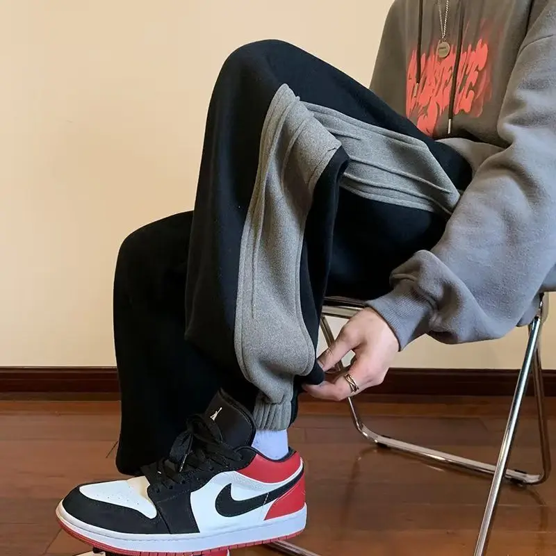

Fashion Korean style warm Simplicity men baggy pants winter street Y2K American retro couple personalized track pants
