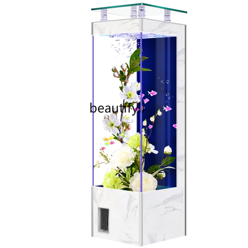 Fish Tank Small and Medium-Sized Light Luxury Household Floor Vertical Square Fish Tank Oxygen Filter All-in-One Machine