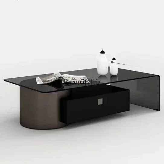 

Nordic Antique Style Household Minimalist Tempered Glass Retractable Tea Table