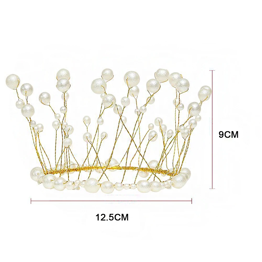 New LED Lamp Pearl Crown Cake Topper Decor Princess Party Top Topper Happy Birthday Cake Decorating Tools Gift Wedding Supplies