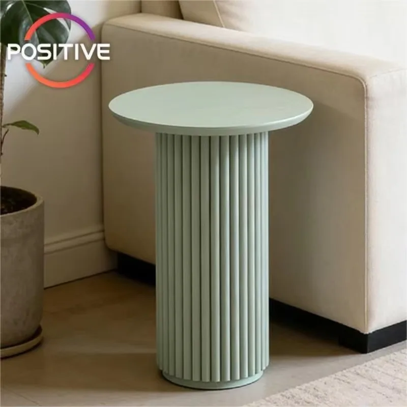 Modern Side Table Plywood Construction Round Top Vertical Slats Design Durable Easy Clean for Living Room Mesa Auxiliar