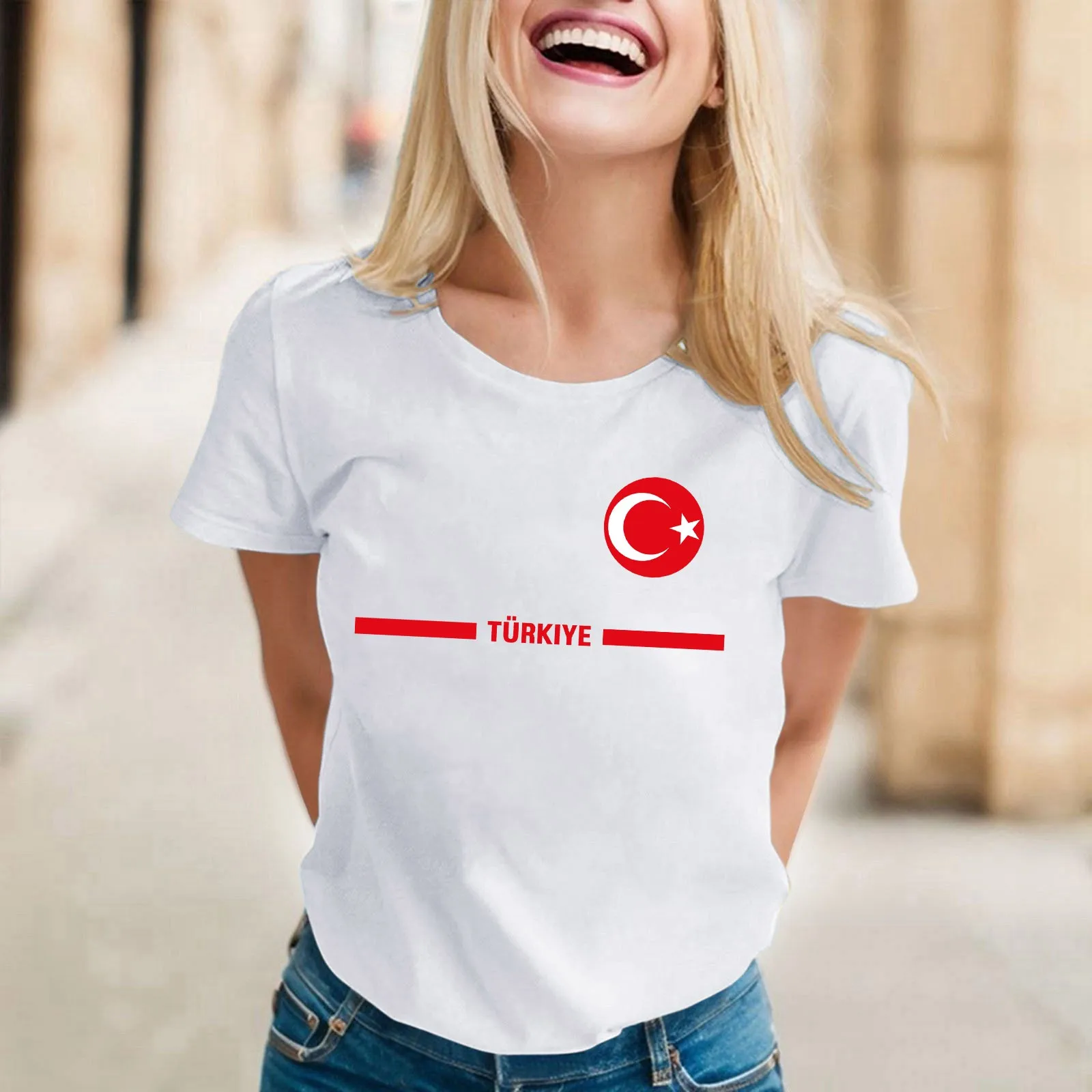 2024 New Turkish Flag Print T-Shirts Women Casual Summer Turkey Tee Shirts Printed Short Sleeve O-Neck T-Shirt Female Top Tee