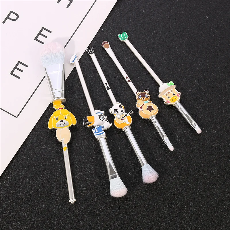 5pcs/set Cartoon Animal Crossing Brush Set Foundation Eye Makeup Brush Eyeliner Lip Brush Women Girl Face Cosmetic Tool