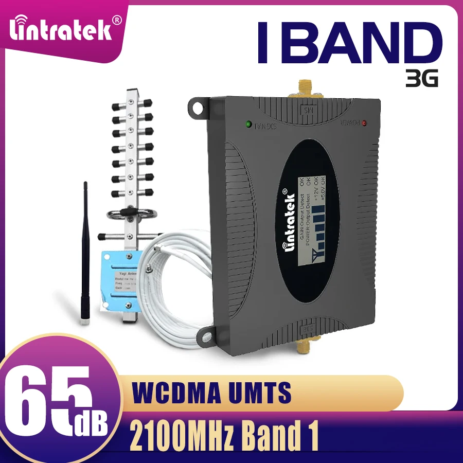 

Lintratek 3G 2100MHz Extender Signal Booster No Need Wlan WCDMA Cellular Amplifier Band 1 Signal Repeater Yagi Antenna Full Kit