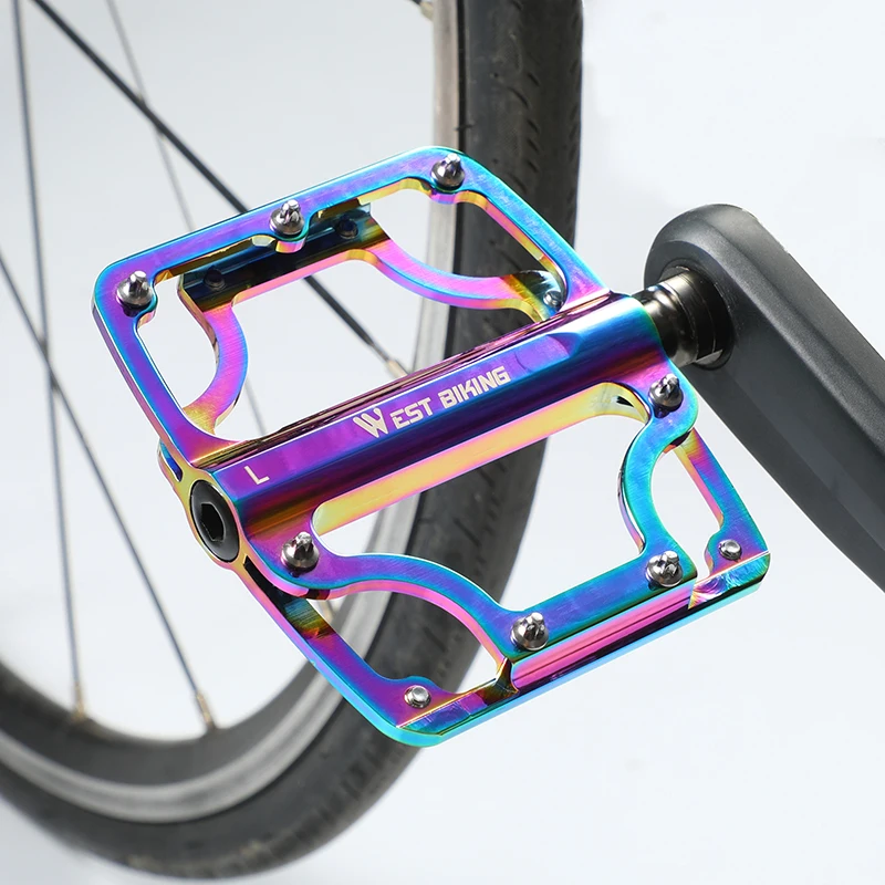 WEST BIKING 3 Bearing Colorful Bike Pedals Lightweight Aluminum Alloy Cycling Pedal Wear-resistant Anti-slip MTB Road Bike Pedal