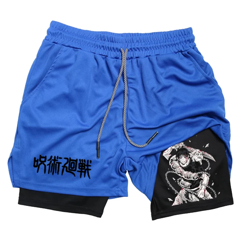 

Anime Performance Shorts Toji Printed Men GYM Casual Sports Shorts Workout Running Mesh 2 In 1 Sport Pants