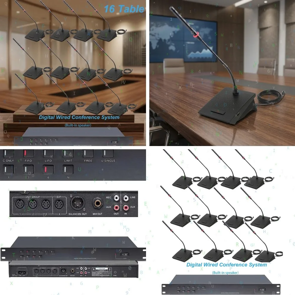 Professional Wired Conference Microphone System 16 Gooseneck Built-in Speaker Table Desktop Audio