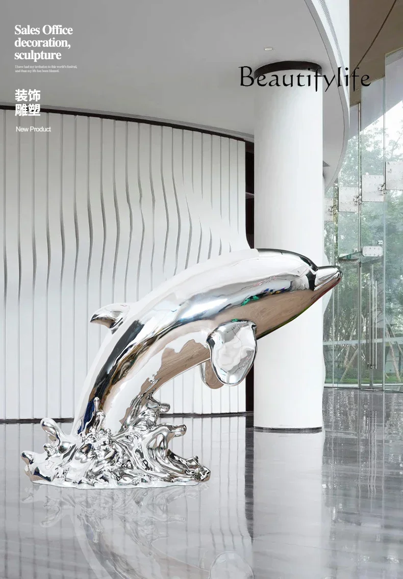 Large Floor Dolphin Sculptured Ornaments Light Luxury Wall Hotel Lobby Sales Office Decorations