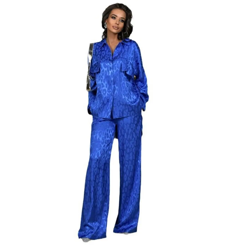 

European And American Style Women's Long-Sleeved Fashion Cardigan Shirt Two-Piece Set Leopard Print New