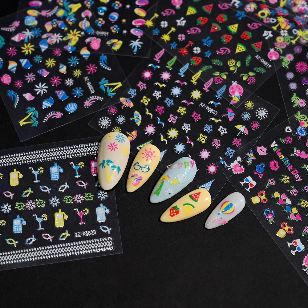 Autocollants 3D colorés pour Nail Art, 30 feuilles, décalcomanies auto-adhésives, marguerite mignonne, motif Floral, série d'été, fournitures de manucure