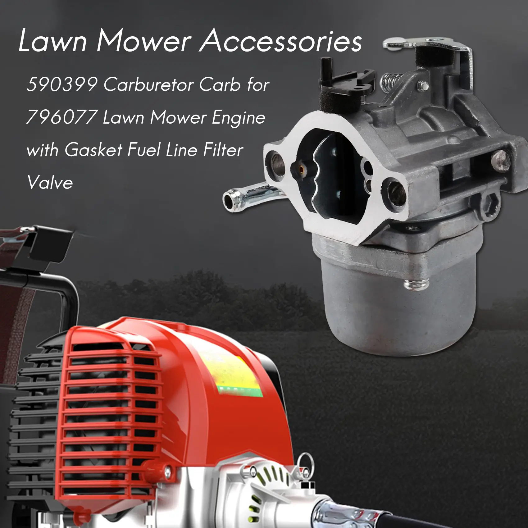 ABKM 590399   Carburador Carb para Briggs & Stratton 796077   Motor de cortador de grama com válvula de filtro de linha de combustível de junta
