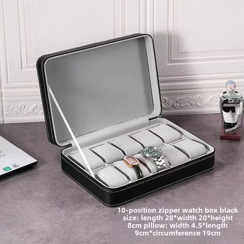 Green Grey Black Men Women 10/12 Slots Portable Leather Watch Box Organizer Jewelry Storage Boxes Zipper Easy Carry Travel Case