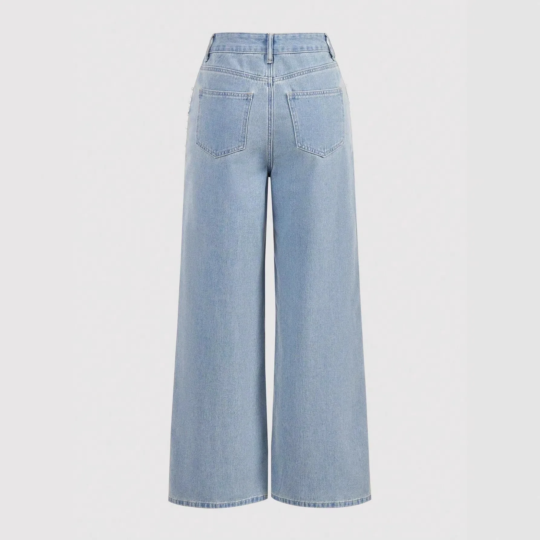 2026 European American Fashion Women Straight Wide Leg Simple Basic Casual Loose Fit Floor Length Denim Trousers Female Jeans