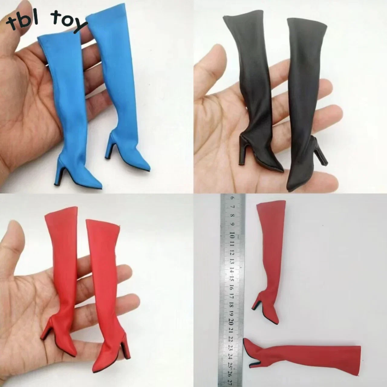 Tbleague 1/6 Scale Black High Heel Hollow Shoes Leather Long Boots Boots Model for 12in S07 S10 PH HT Doll Action Figures Toys