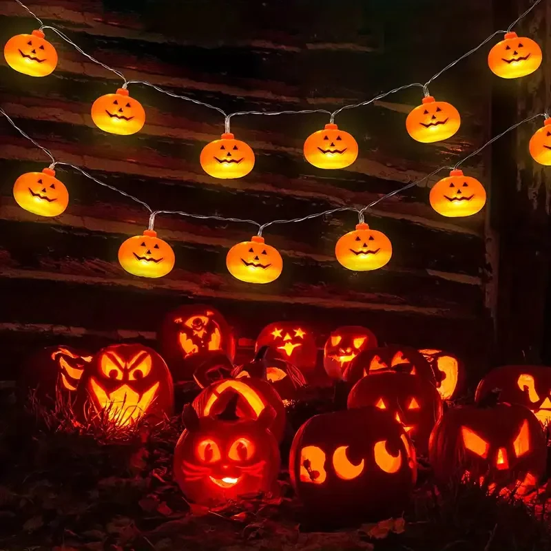 Battery Halloween Pumpkin String Lights 3D Waterproof Spooky Lamp Ideal For Home Holiday Party Holiday Atmosphere Decor Lamp